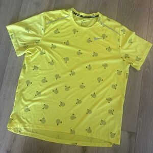 Nike Dri Fit Running Shirt Men's Yellow Reflective Globe All Over XL Lightweight